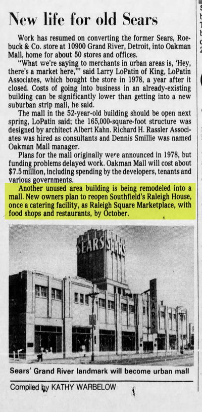 The Raleigh House - May 1980 Redevelopment Idea